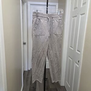 Devoted Lyocell Cotton Blend Distressed Raw Hem Jogger Pants Neutral Casual